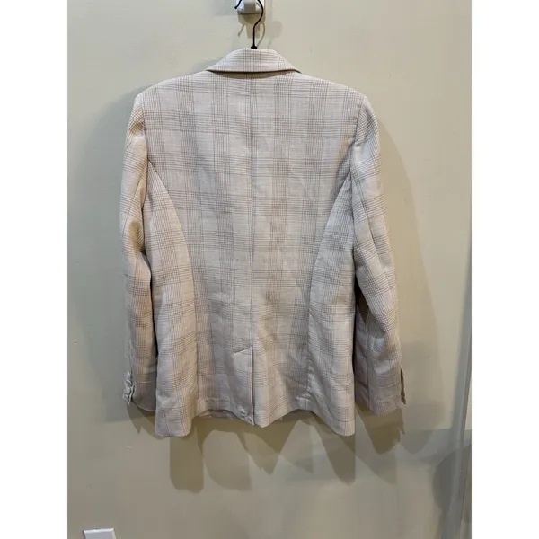 House of Harlow 1960 Plaid Cream & Tan Blazer Double Breasted Size Medium 90's - Image 4