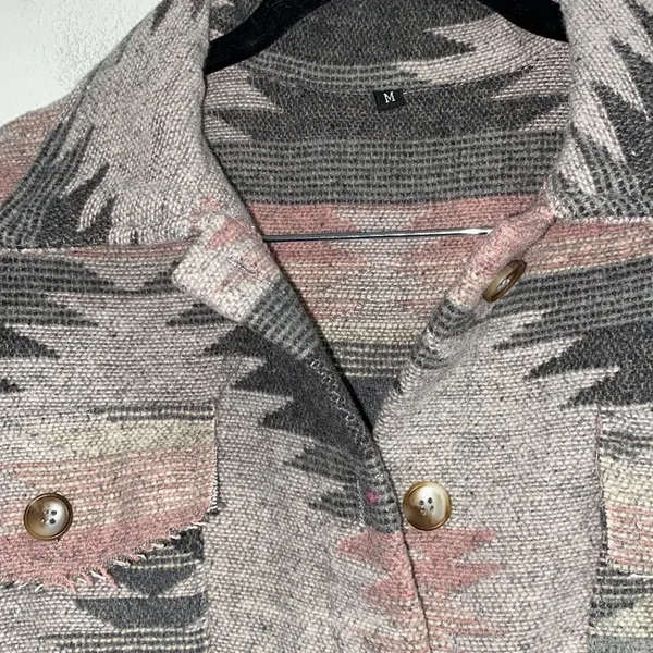 Western jacket shacket medium cotton soft cozy gray pink 2 button pockets - Image 2