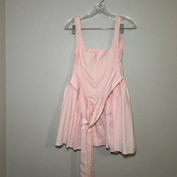 Finesse Pink Cotton Poplin Basque Waist Mini Dress Sleeveless Back Tie Size M - Image 5
