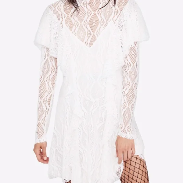 NWT Free People White Lace Fit And Flare MiniDress Small Ruffle Fairy - Image 5