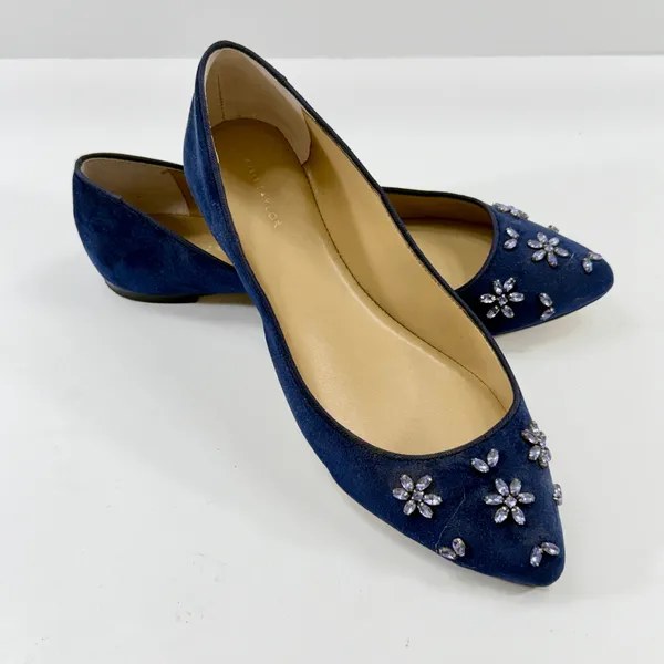 Ann Taylor Ballet Suede Flats Shoes Women's Jeweled Floral Toe Blue Size 7.5 - Image 2