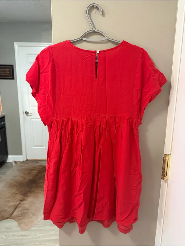 Entro Red Boho Embroidered Peasant Tunic Dress – Size Small - Image 8