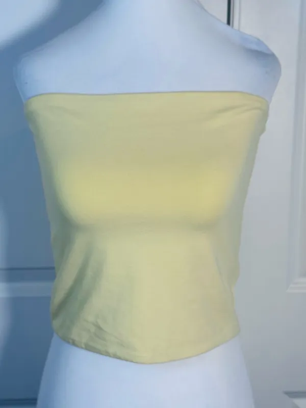 GAP Petite Tube Top S Butter Yellow Strapless Cotton Y2K Bandeau Cropped Stretch - Image 2