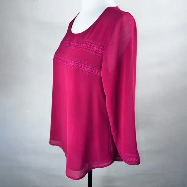 Naked Zebra Blouse Sz M Round Neck Keyhole Back Embroidered 3/4 sheer sleeves - Image 2