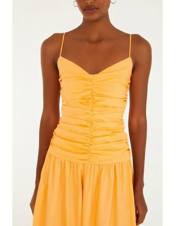 NWOT Farm Rio Gathered Drop Waist Maxi Dress Size L Orange Cotton - Image 2