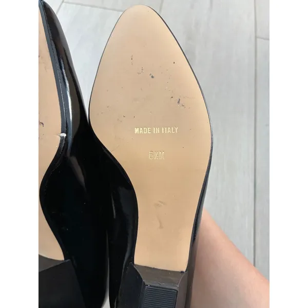 Field & Manor Black Patent Leather Pointed Toe Block Pumps Made in‎ Italy S 6.5 - Image 6