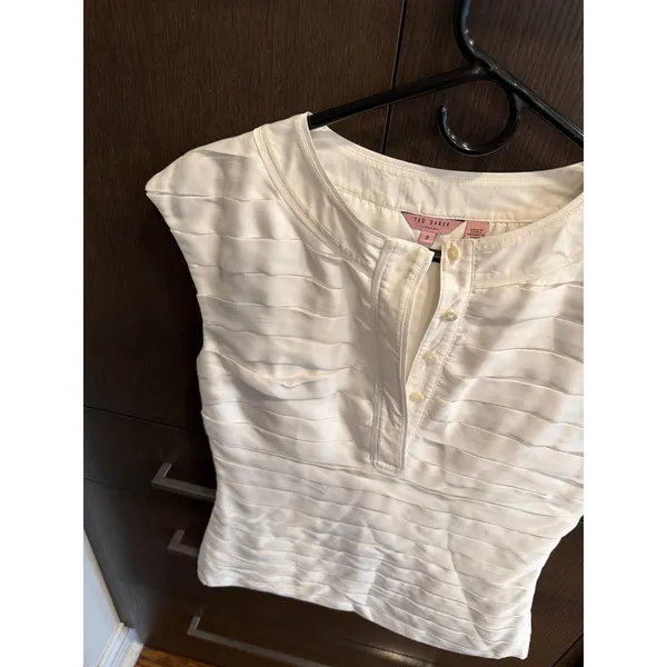 Ted Baker White Sleeveless Top button front women's 6 - Image 2