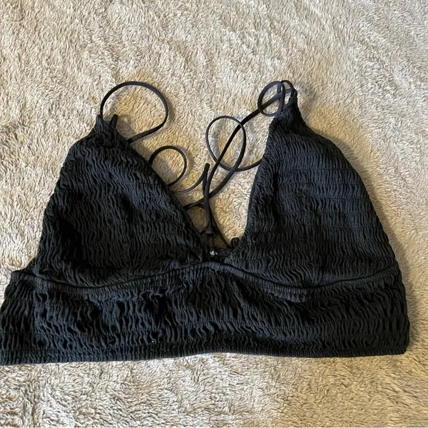 Victoria’s Secret PINK Black Seersucker Bralette Bra Top Size Medium - Image 2
