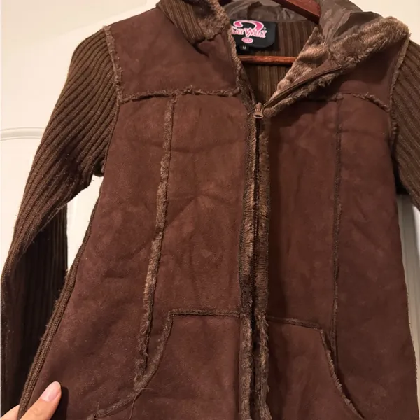 Y2K Cozy Brown Teddy Jacket with Hood Size M - Image 2