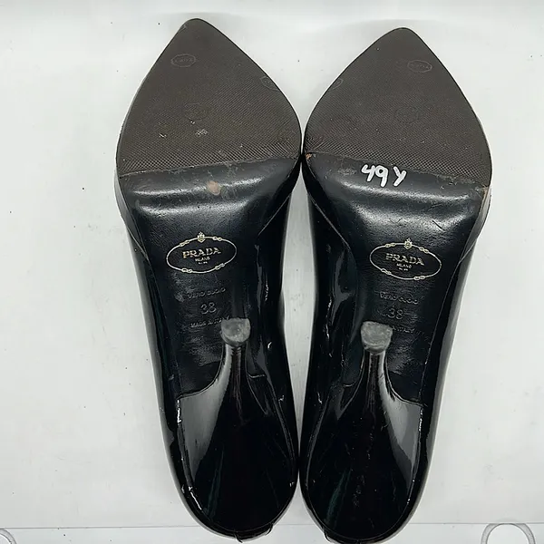 Prada Authenticated Black Patent Leather Stiletto Heel Shoes **Sz 38/US Size 8** - Image 9