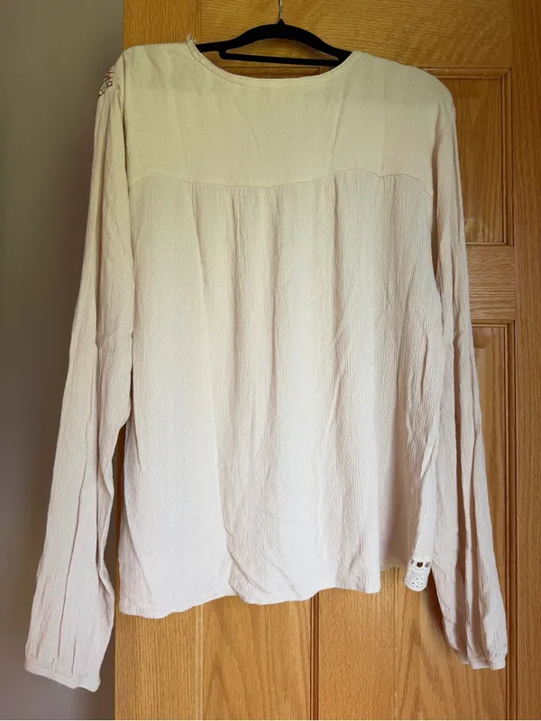 Knox Rose Cream Boho Embroidered Long Sleeve Blouse Square Neck XXL Boho - Image 3