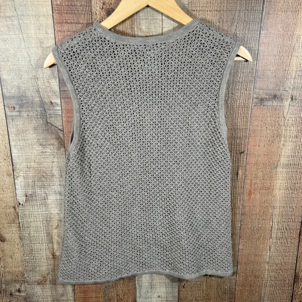 Abercrombie & Fitch Cropped Sweater Vest Small Gray Open Knit Crochet Tank Y2K - Image 6