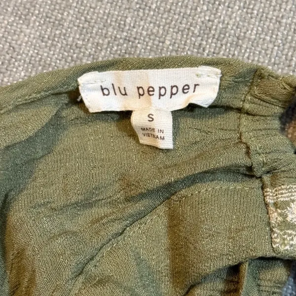 Boho Olive Green‎ Boho Halter Top Small Embroidered Peplum Tank Blouse Fairycore - Image 3