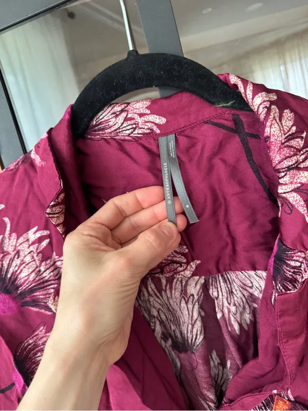 Anthropologie pajamas shirt Oversized Button down satin mulberry long sleeve top - Image 3