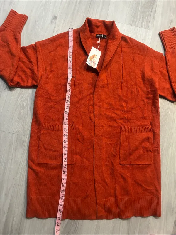 Pretty Garden Open-Front Women's Cardigan‎ Sweater in Rust Orange - Image 6