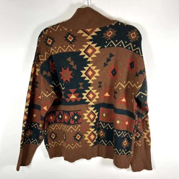 BKE Western Pullover Sweate 3/4 Zip Women's Size Large Boho Aztec Brown Soft‎ - Image 10