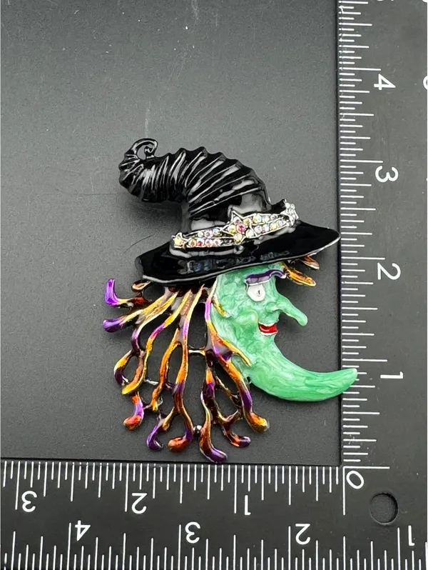 Moon Magic Witch Brooch Halloween Pin Green - Image 4
