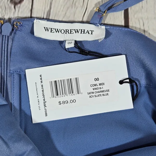WeWoreWhat Cowl Midi‎ Satin Charmeuse Dress Slate Blue WWD18-1 Size 00 NWT - Image 4