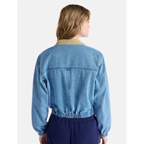 No Boundaries Stranger Things Denim Jacket Women S 4-6‎ Blue Corduroy Collar NWT - Image 2