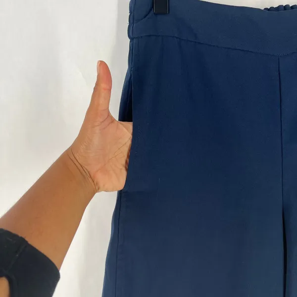 Madewell Wide Leg Cropped Pants Navy Blue Elastic Waist‎ Pockets Womens - Image 5