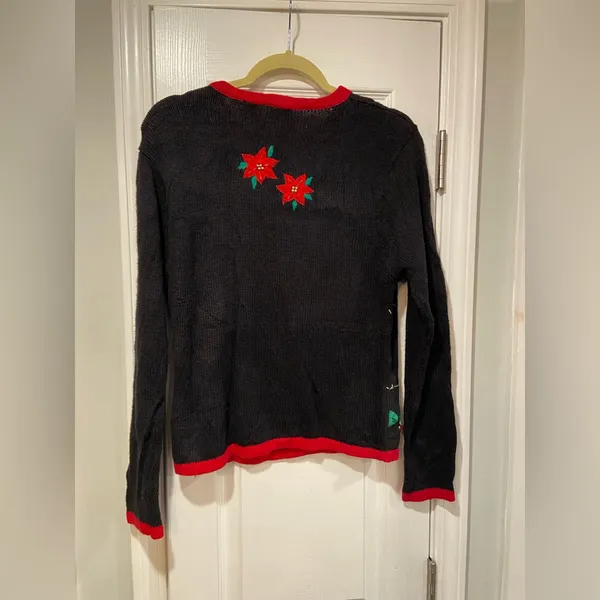 VTG 80s Bobbie Brooks Size S Vintage Holiday Sweater Black Embroidered Peace - Image 8