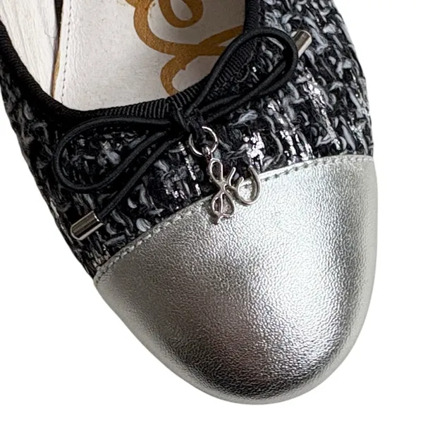 Like New Sam Edelman Sara Leather Tweed Flats Black Silver Size 7.5 - Image 2