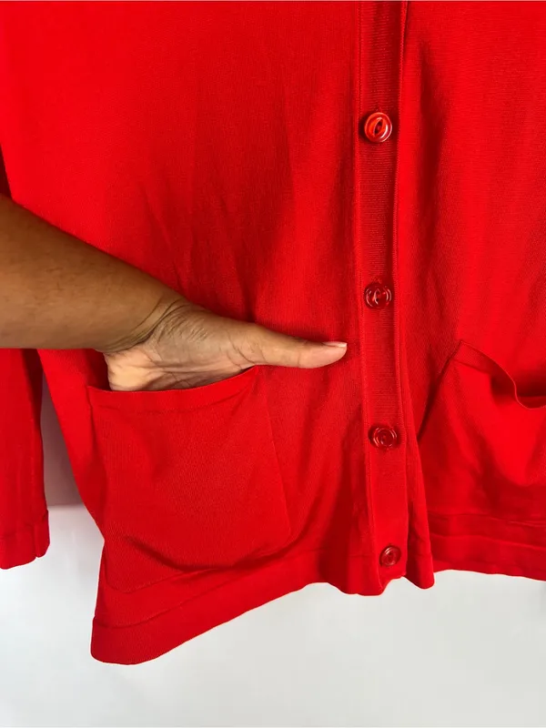 Jones New York Collection Red Longline Cardigan Size S Button Front Pockets - Image 6