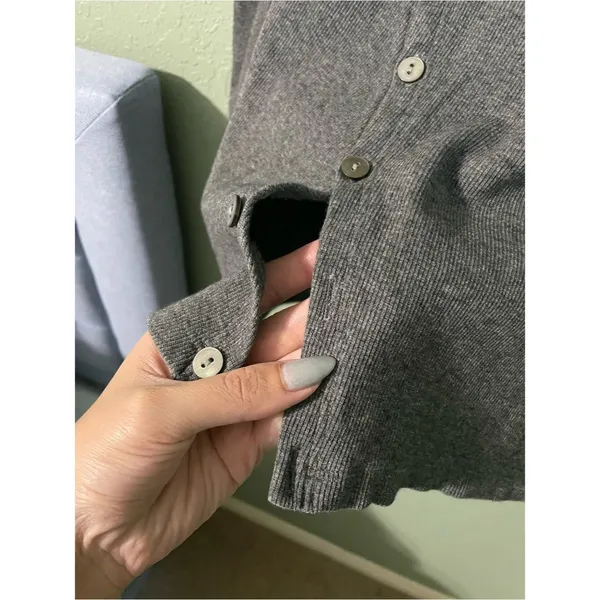 Theory Perry Ribbed Button Side Long Sleeve Tee Size Medium Heathered Gray - Image 5