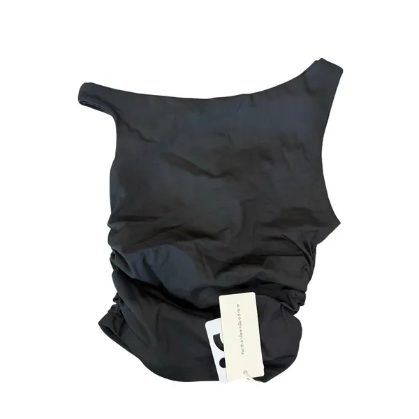 Commense Solid Casual Minimalist One Shoulder Sleeveless Top Black XS - Image 2