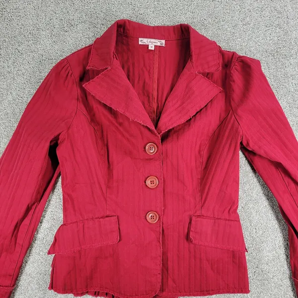 VTG 6 Degrees Y2K Cropped Jacket Juniors M Red Layered Ruffle Back Fitted Button - Image 8
