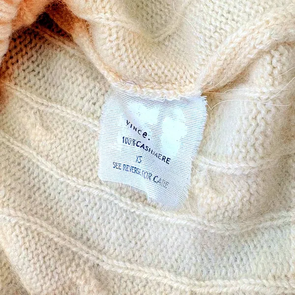 Vince 100% Cashmere Cable Knit Sweater XS Ivory Cream Elbow Patch Made USA - Image 8