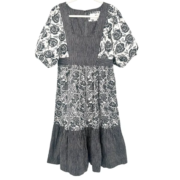 BloomingPrint Anthropologie Adrienne Floral Mixed Print Flounced Midi Dress 10‎ - Image 3