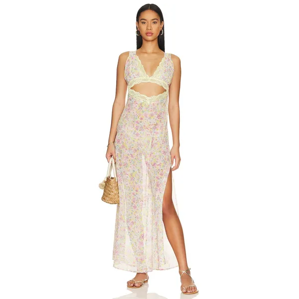Beach Riot Kimi Cut-Out Slit V-Neck Dress in Forget Me Not Floral Lace Trim Smal - Image 2