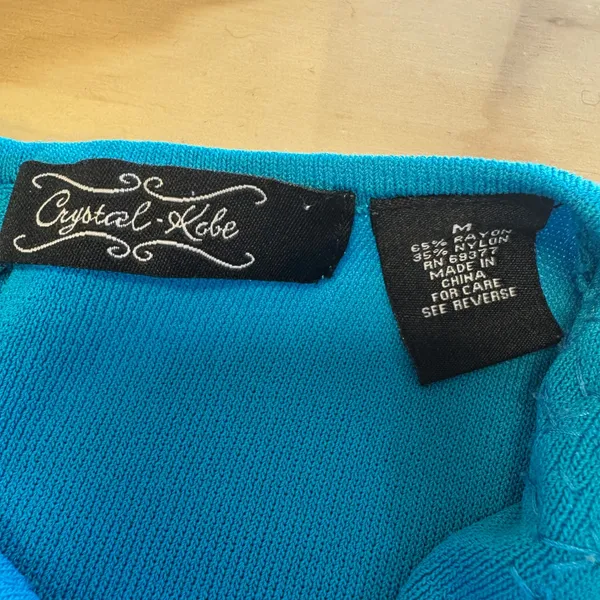 Vintage Y2K Crystal Kobe Turquoise Blue Embellished Neck Sleeveless Knit Top Med - Image 5