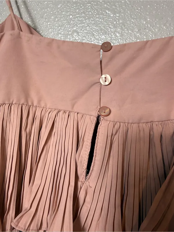 Zara XS Blush Pink Pleated Layered Ruffle‎ Asymmetrical Cami Crop romantic Top - Image 7