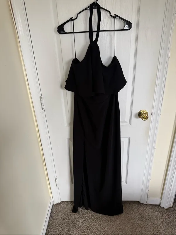 Amanda Uprichard Piazza Halter Ruffle Gown in Black - Image 3
