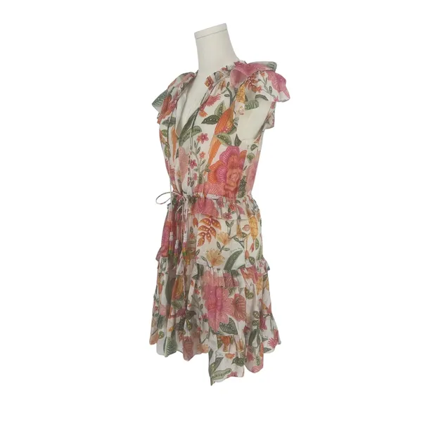 Farm‎ Rio Macaw Bloom Off-White Tropical Floral Cotton Mini Dress XS - Image 9