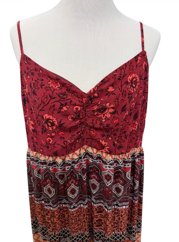 Forever 21 Boho Cami Maxi Dress Floral Geometric Rust Burgundy Plus Size 2X - Image 5