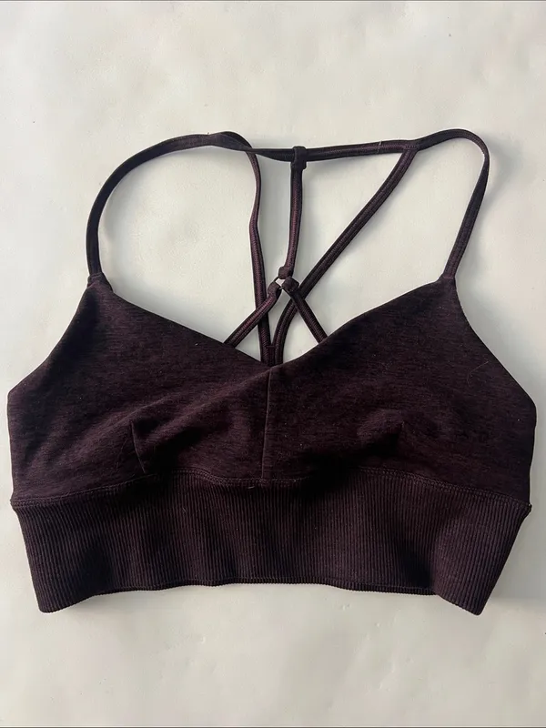 ALO YOGA Alosoft Lavish Bra in Oxblood Heather Sz Small - Image 2