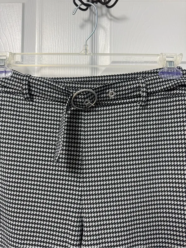 Black & White Houndstooth Wide-Leg Pants with Belt - Image 3