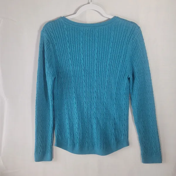 Croft & Barrow Teal Blue Cable Knit Sweater Crewneck Long Sleeve Women's Size M - Image 3