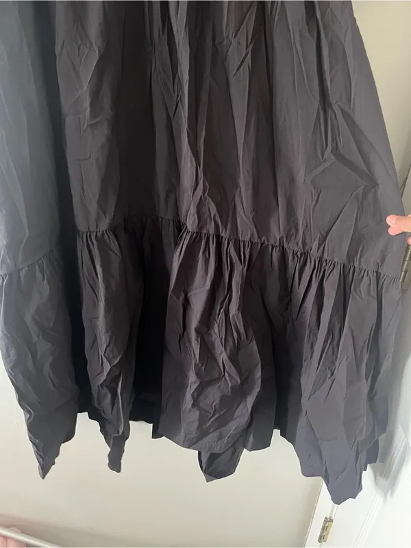 H&M Black Puff Sleeve Tiered Midi Dress Small Modest Romantic Cottagecore - Image 5