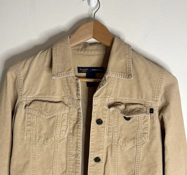 Abercrombie & Fitch Women’s Vintage Cotton Corduroy Jacket Tan Y2K size XS - Image 3