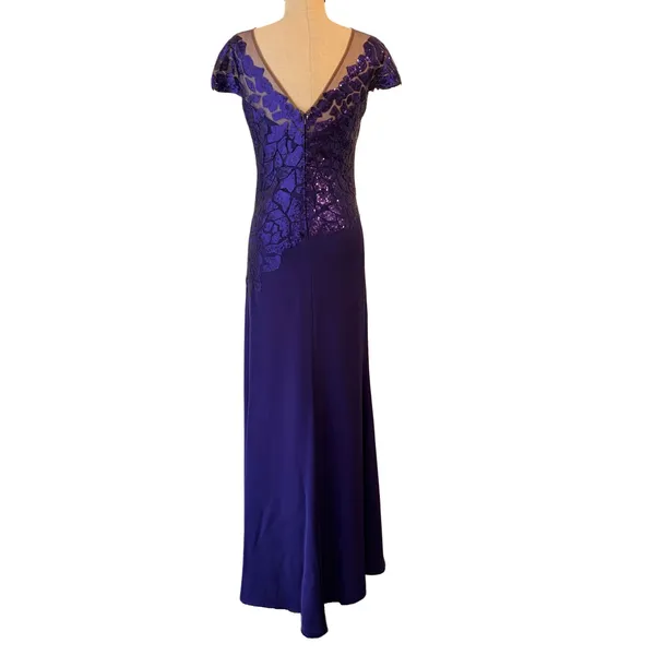 Tadashi Shoji Gown 6 Purple Sequin Illusion Mesh Formal Dress Event Gala Wedding - Image 7