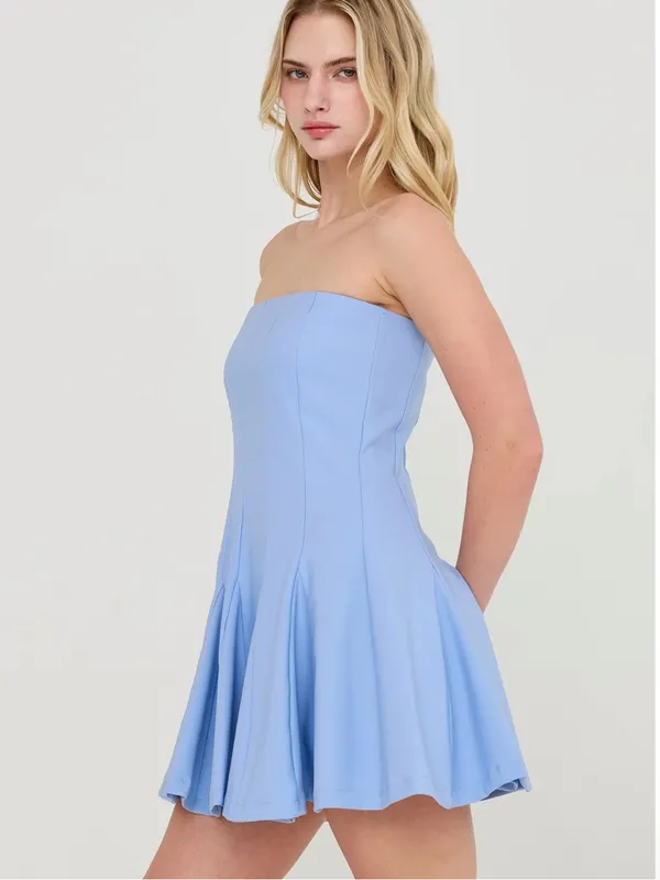 HYFVE Baby Blue Godet Strapless Skort Dress with Built-In Shorts – Large - Image 2