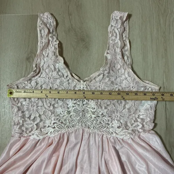 Vintage Lace Embroidered Babydoll Tank Top Women Large Pink Coquette Pearl Trim - Image 4