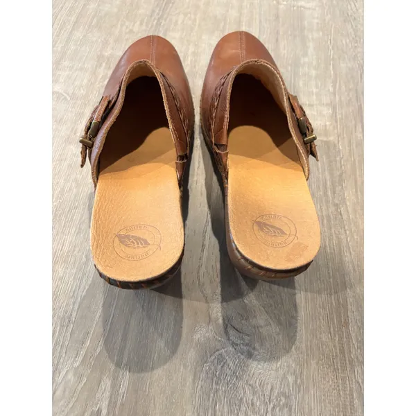 Nurture Brown Leather Braided Buckle Clogs Mules Womens 9.5 Block Heel‎ Shoes - Image 4