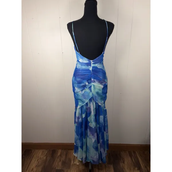 Here‎ Comes The Sun Sunni Low Back Midi Dress Floral Blue Xs Fit & Flare - Image 3