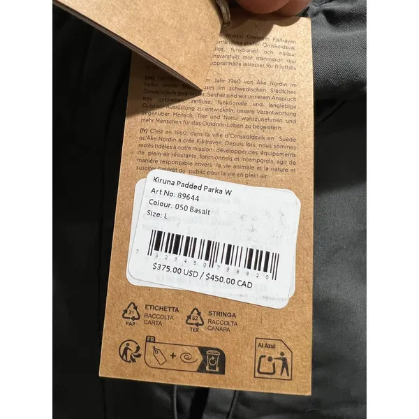 Fjällräven Kiruna Padded Parka Women’s L Basalt G-1000 Hooded Coat NWT 89644 - Image 9