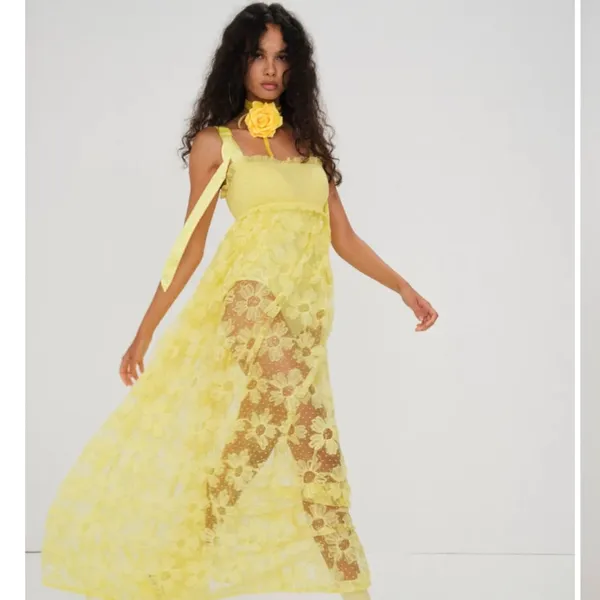 For Love & Lemons Yellow Maxi Dress NWT XS Bodysuit Overlay - Image 2